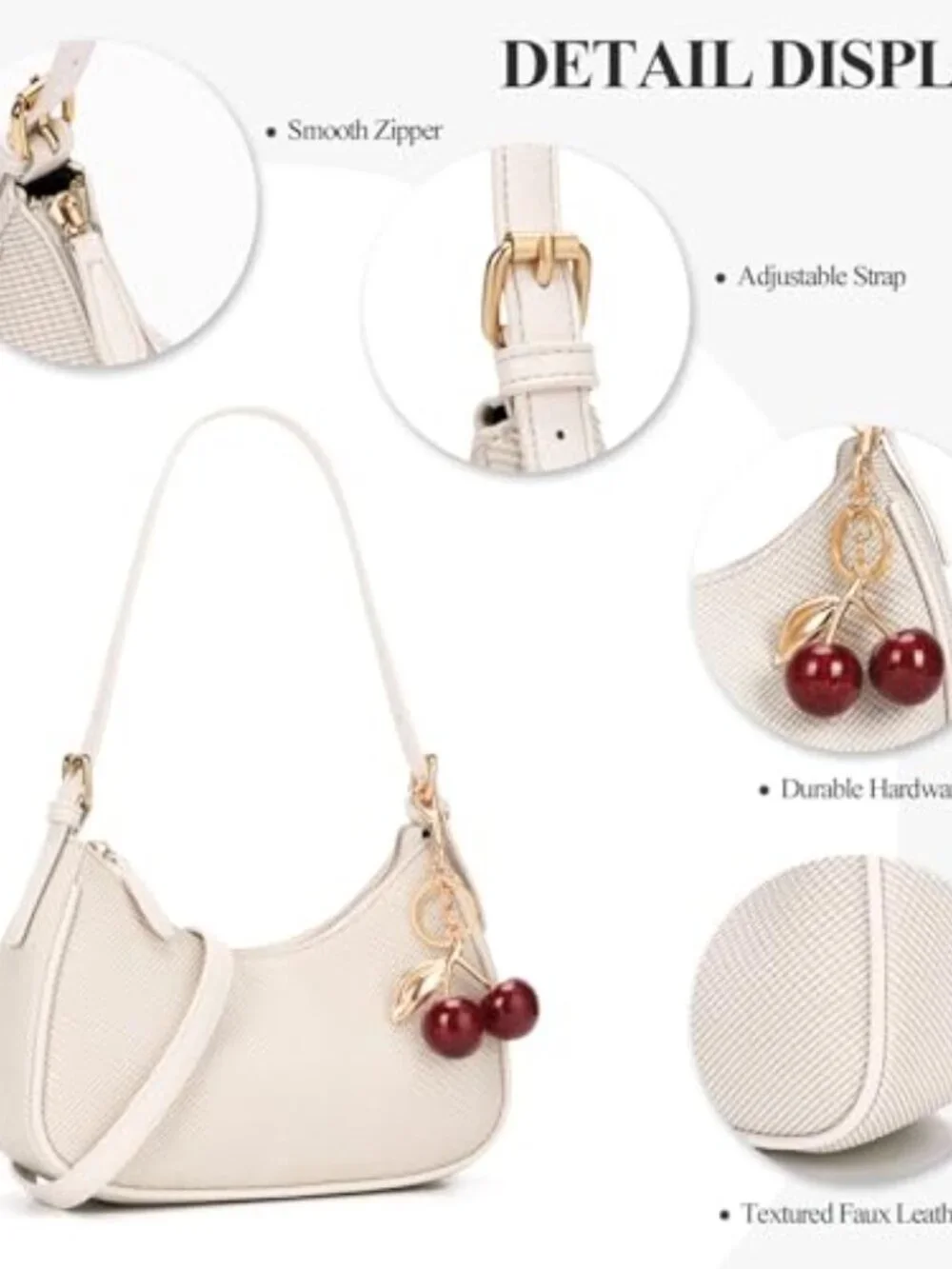 Small Hobo Purse with Cherry Charm | Faux Leather Shoulder Bag